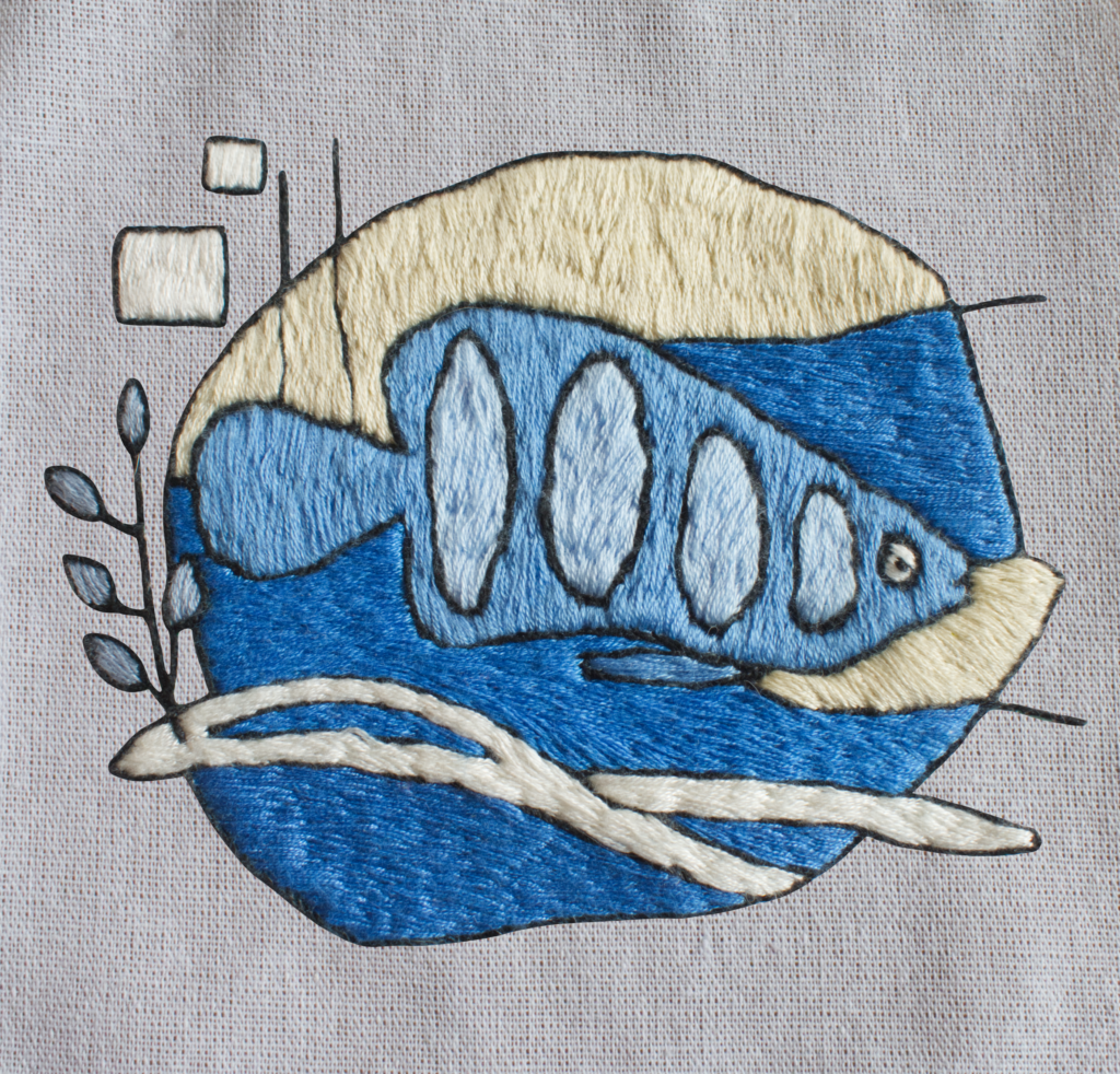 Handgesticktes maritimes Fischdesign